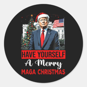 Funny Santa Trump Have Yourself A Merry Christmas  Classic Round Sticker