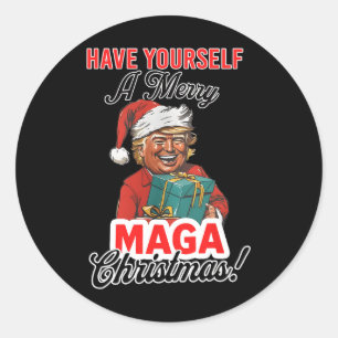 Funny Santa Trump Have Yourself A Merry Christmas Classic Round Sticker