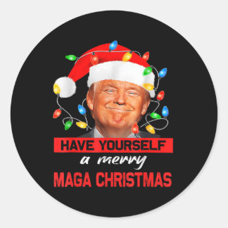 Funny Santa Trump Have Yourself A Merry Christmas  Classic Round Sticker