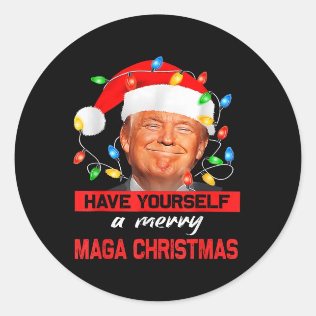 Funny Santa Trump Have Yourself A Merry Christmas  Classic Round Sticker (Front)