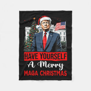Funny Santa Trump Have Yourself A Merry Christmas Fleece Blanket