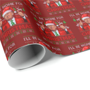Funny Santa Trump I'll Be Home For Christmas Red Wrapping Paper