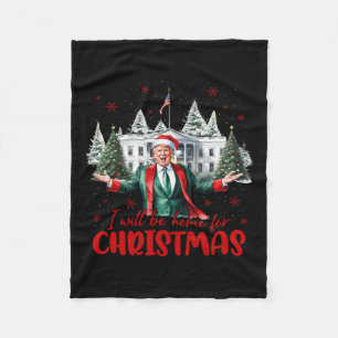 Funny Santa Trump I'll Be Home For Christmas Tree Fleece Blanket
