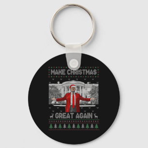 Funny Santa Trump Make Christmas Great Again Ugly  Keychain
