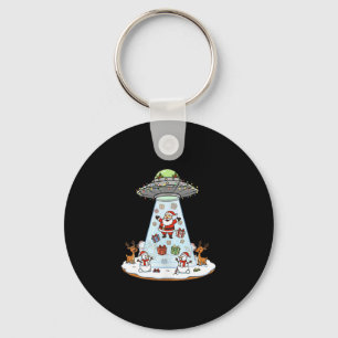 Funny Santa Ufo Delivery Happy Reindeer Snowman Ch Keychain