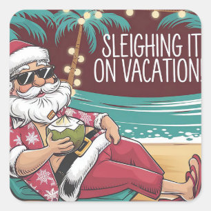Funny Santa Vacation Christmas Design Square Sticker