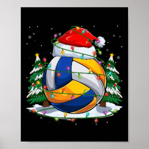 Funny Santa Volleyball Ball &amp; Net Christmas Li Poster