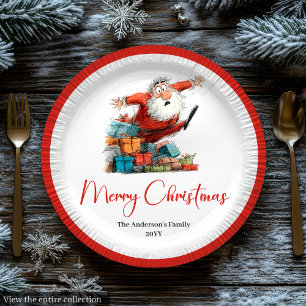 Funny Santa Watercolor Christmas Dinner Plates