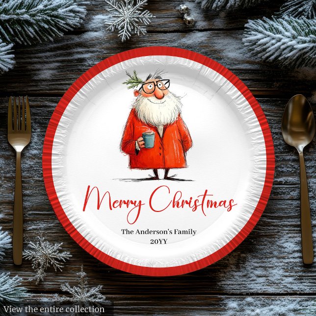 Funny Santa Watercolor Holiday Paper Plates (Funny Santa Watercolor Holiday Paper Plates)