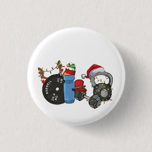 Funny Santa Weightlifting Dumbbells Gym Christmas 1 Inch Round Button