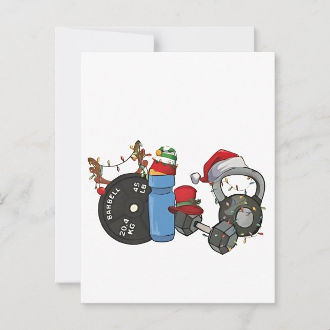 Funny Santa Weightlifting Dumbbells Gym Christmas Card (Front)