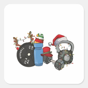 Funny Santa Weightlifting Dumbbells Gym Christmas Square Sticker