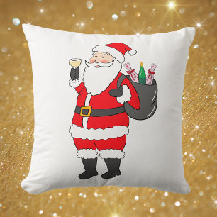 Funny Santa Wine Christmas / Santa White Wine  Throw Pillow