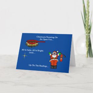Funny Santa With Fire Extinguisher Christmas Card