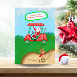 Funny Santa With Rudolph Playing Golf Xmas Bunker  Holiday Card<br><div class="desc">A funny golf Christmas card with Santa watching on as poor Rudolph tries to get out of the bunker. You can change the funny Christmas message also inside to anything you would like. This a wonderful Christmas card for golfers!</div>