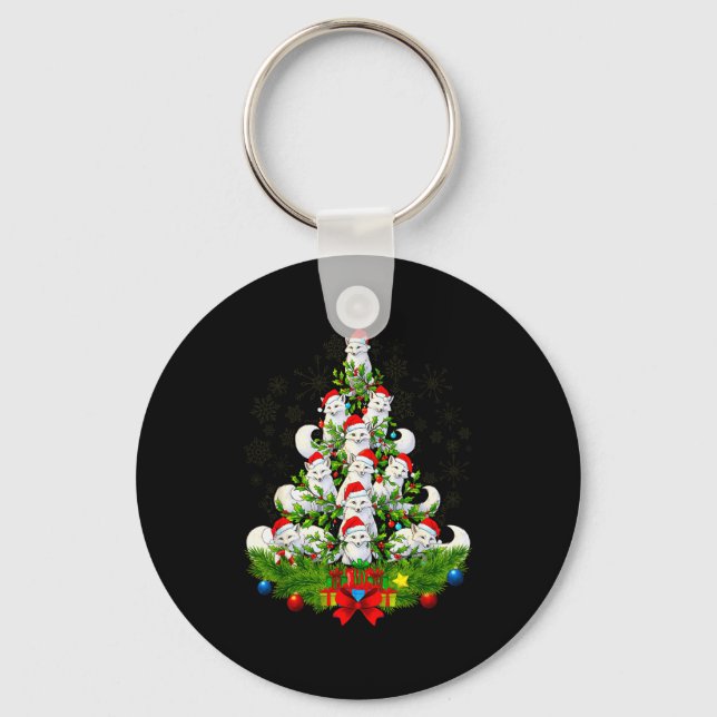 Funny Santa Xmas Arctic Fox Christmas Tree  Keychain (Front)