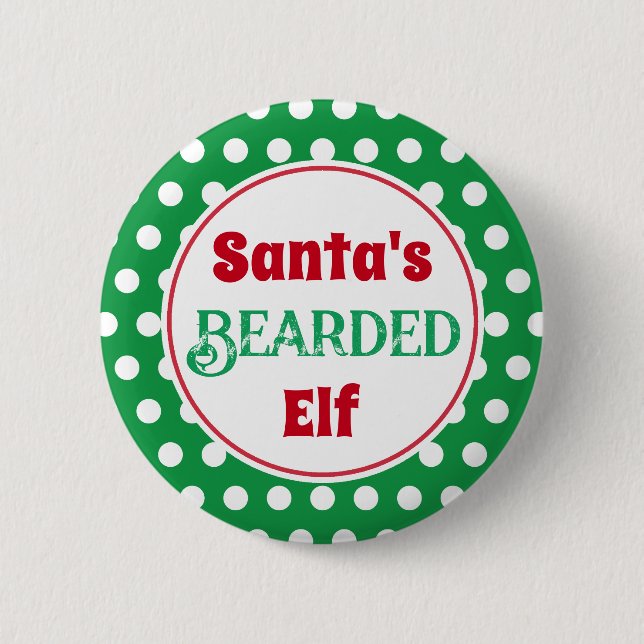 Funny Santa's Bearded Elf Christmas Button Pin (Front)