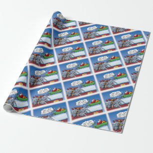 Funny Santas Elephants Cartoon Wrapping Paper