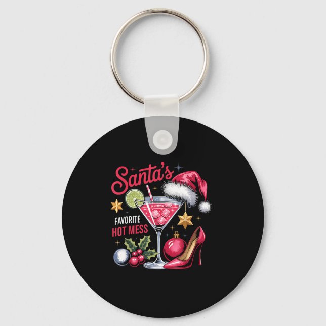 Funny Santa's Favorite Hot Mess Tail Lovers Merry  Keychain (Front)