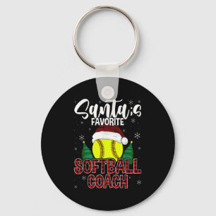 Funny Santa's Favorite Softball Coach Christmas Pl Keychain