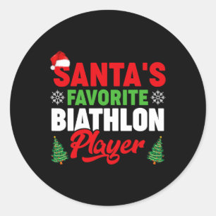 Funny Santa's Favourite Biathlon Player Christmas Classic Round Sticker