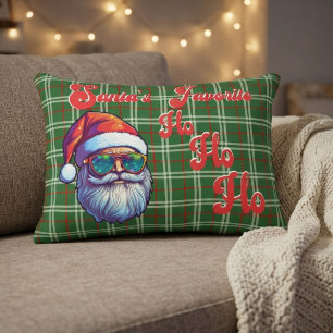 Funny Santa's Favourite Ho Retro Green Plaid Accent Pillow