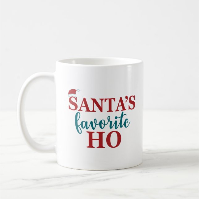 Funny Santa's Favourite Ho, Xmas Party Decoration Coffee Mug (Left)