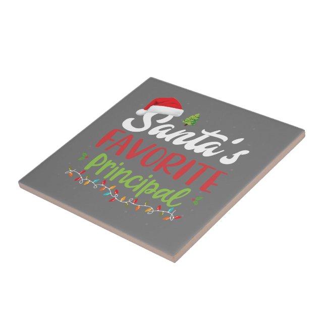 Funny Santa's Favourite Principal Christmas Tile (Side)