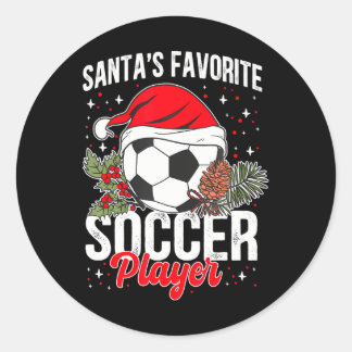 Funny Santa's Favourite Soccer Player Christmas Classic Round Sticker