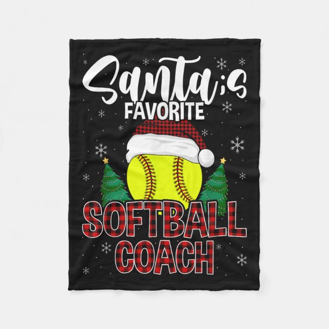 Funny Santa's Favourite Softball Coach Christmas P Fleece Blanket (Front)