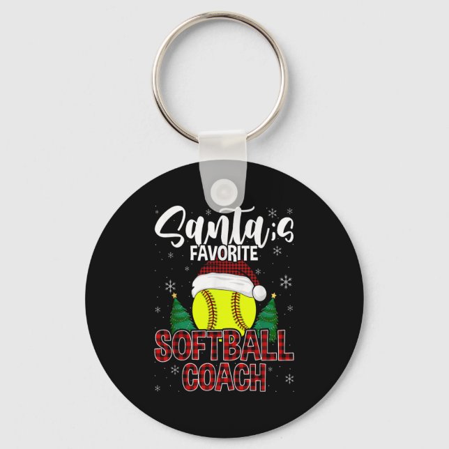 Funny Santa's Favourite Softball Coach Christmas P Keychain (Front)