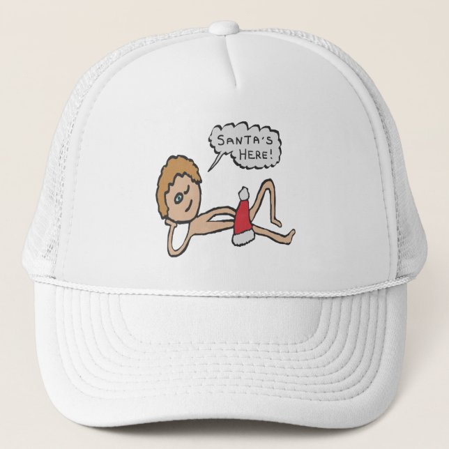 Funny Santa's Here Xmas Humour Trucker Hat (Front)
