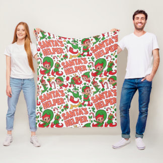 Funny Santa's Little Helper Elf Retro Cartoon Fleece Blanket