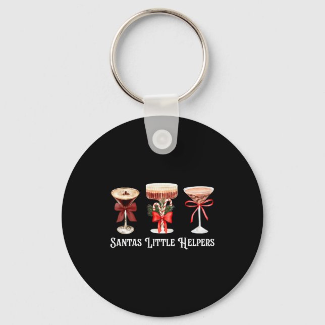 Funny Santa's Little Helper Martini Tail Merry Chr Keychain (Front)