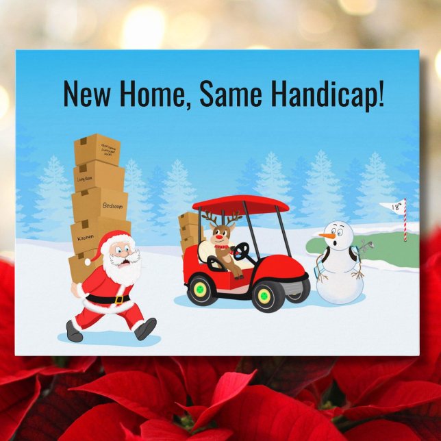 Funny Santa's Moving Boxes on Snowy Golf Course Holiday Postcard (Creator Uploaded)