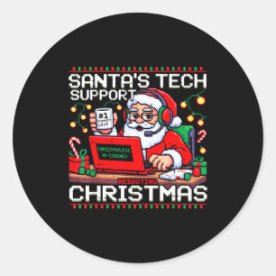 Funny Santa's Tech Suprt Rebooting Christmas Ugly Classic Round Sticker
