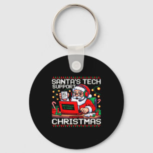 Funny Santa's Tech Suprt Rebooting Christmas Ugly  Keychain
