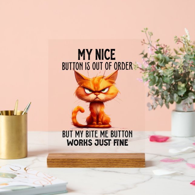 Funny sarcasm cat nice button word art acrylic sign (Wedding)