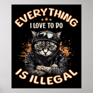 Funny Sarcastic Cat Bad Kitty Thug Gangster Cat   Poster