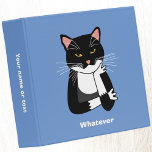 Funny Sarcastic Cat Binder<br><div class="desc">A sarcastic,  unenthusiastic and annoyed black and white Bicolor tuxedo cat.  Whatever.
Change the text on the front and spine to personalize.</div>