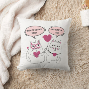 Funny Sarcastic Cat Couple Custom Valentines Day  Throw Pillow