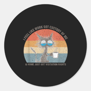 Funny Sarcastic Cat I Feel Like Work Got Custody O Classic Round Sticker