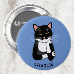 Funny Sarcastic Cat Personalized 2 Inch Round Button<br><div class="desc">A sarcastic,  unenthusiastic and annoyed black and white Bicolor tuxedo cat for animal lovers. Change or remove the name or text to customize.  Original art by Nic Squirrell.</div>