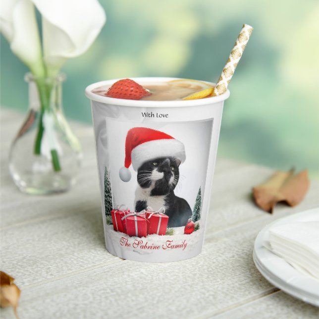 Funny Sarcastic Cat Santas Hat Christmas Paper Cup (Insitu)