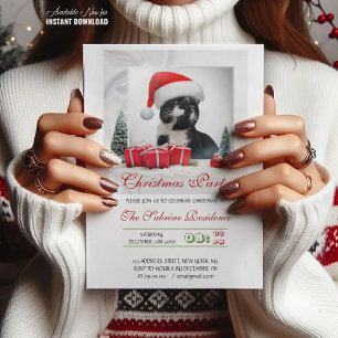 Funny Sarcastic Cat Santas Hat Christmas Party Invitation