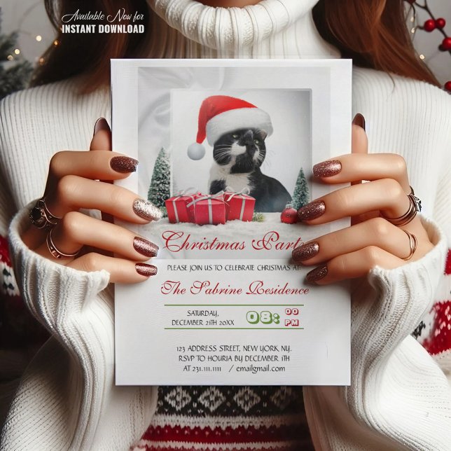 Funny Sarcastic Cat Santas Hat Christmas Party Invitation (Creator Uploaded)