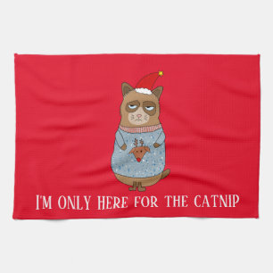 Funny Sarcastic Cat With Ugly Sweater Kitchen Towel