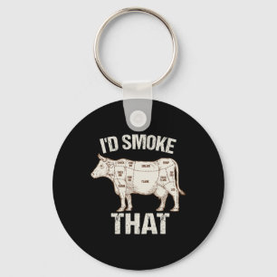 Funny Sarcastic Chef Butcher Cook Bbq I'd Smoke Th Keychain