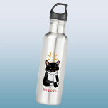 Funny Sarcastic Christmas Cat 710 Ml Water Bottle<br><div class="desc">A funny sarcastic,  annoyed and unenthusiastic black and white tuxedo cat with Christmas antlers.  Ho ho ho,  and all that stuff.
Change the text or remove it to personalize further.</div>