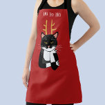 Funny Sarcastic Christmas Cat Apron<br><div class="desc">A fun sarcastic and rather bored black and white tuxedo cat with Christmas antlers.  Ho ho ho,  and all that stuff.  Original art by Nic Squirrell. 
Change the text or remove it to personalize further.</div>